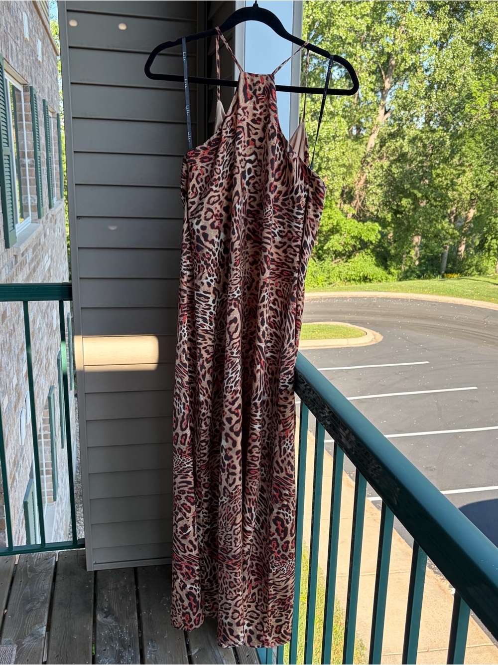 🆕🐆 Nicole Miller Leopard Print Halter Maxi Dress Size M Satin Party Evening Gown - Picture 5 of 17
